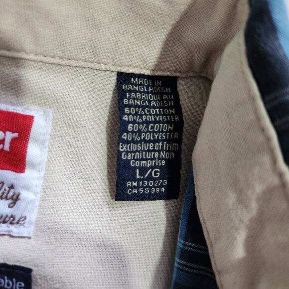 Wrangler Shirt Wrinkle Resistant Men's Large Blue Plaid Short Sleeve Button Down - Picture 3 of 9